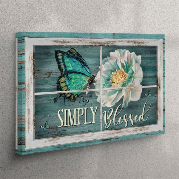Simply Blessed Canvas Wall Art – Butterfly Camellia Flower Christian Art – – Christian Wall Art Canvas