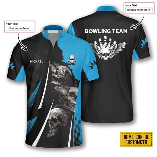 Skull Strike King Bowling Personalized Names And Team Jersey Shirt – Gift For Bowling Enthusiasts