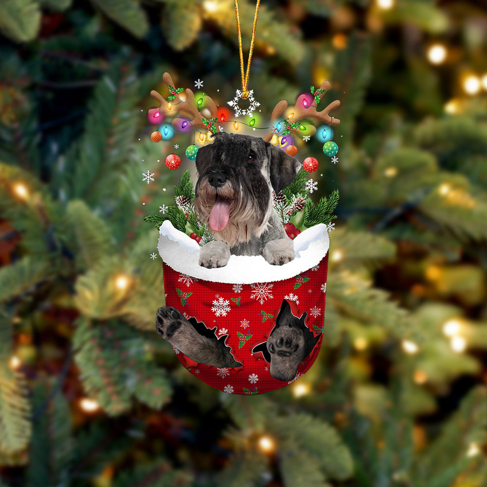 Standard Schnauzer In Snow Pocket Christmas Ornament Flat  Dog Ornament, Christmas Shape Ornament, Happy Christmas Ornament