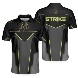 Strike Black And Golden Pattern Polo Shirt – Bowling Men Polo Shirt – Gifts To Get For Your Dad – Father’s Day Shirt