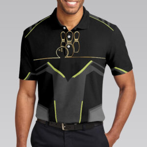 Strike Black And Golden Pattern Polo Shirt - Bowling Men Polo Shirt - Gifts To Get For Your Dad - Father's Day Shirt