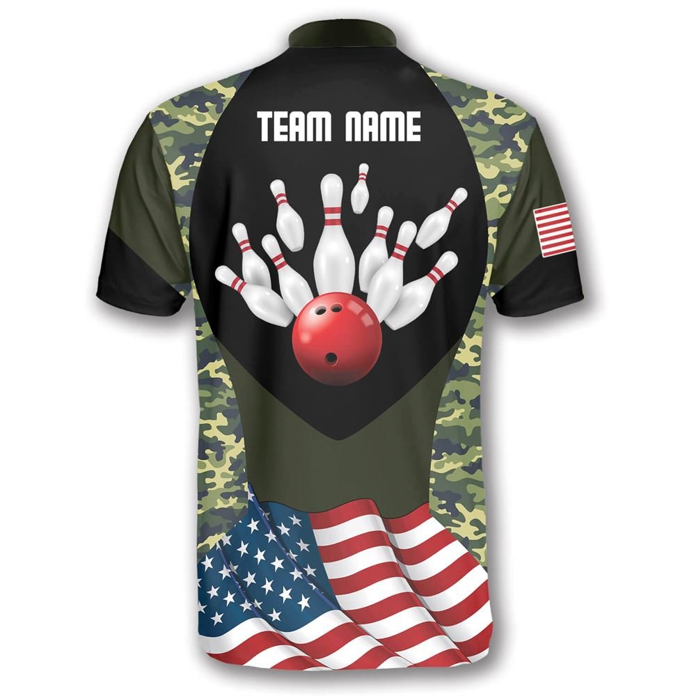 Strike Camouflage Waving Flag Bowling Personalized Names And Team Jersey Shirt – Gift For Bowling Enthusiasts
