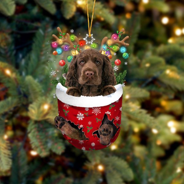 Sussex Spaniel In Snow Pocket Christmas Ornament – Flat Acrylic Dog Ornament – Funny Ornament