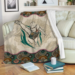 Swimming Vintage Mandala Fleece Throw Blanket –…
