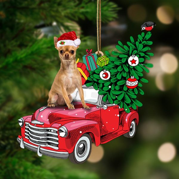 Tan Chihuahua Pine Truck Hanging Christmas Plastic Hanging Ornament Dog Memorial Gift