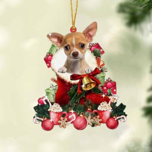 Tan Chihuahua Red Boot Hanging Christmas Plastic…