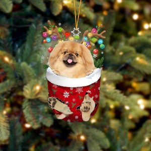 Tan Pekingese In Snow Pocket Christmas Ornament…