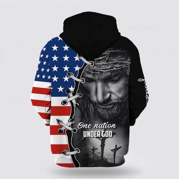 Three Crosses One Nation Under God Jesus Wreath American Flag All Over Print 3D Hoodie – Gifts For Christians