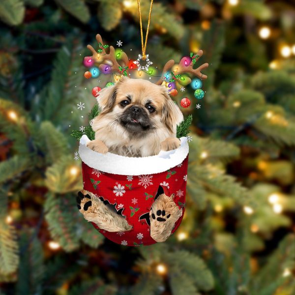 Tibetan Spaniel In Snow Pocket Christmas Ornament – Flat Acrylic Dog Ornament – Gifts For Dog Lovers
