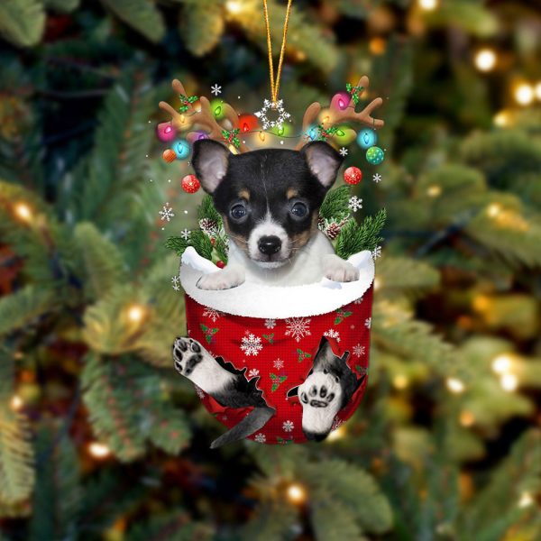 Toy Fox Terrier In Snow Pocket Christmas Ornament – Gifts For Dog Lovers – Flat Acrylic Dog Ornament