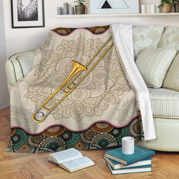 Trombone Gold Vintage Mandala Music Bed Blankets – Fleece Throw Blanket – Best Weighted Blanket For Adults
