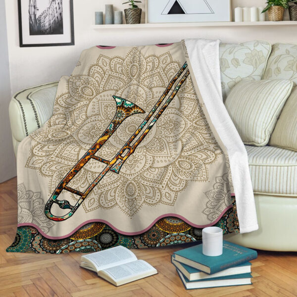 Trombone Vintage Mandala Music Bed Blankets – Fleece Throw Blanket – Best Weighted Blanket For Adults