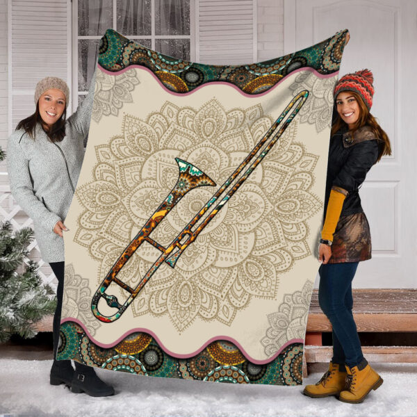 Trombone Vintage Mandala Music Bed Blankets – Fleece Throw Blanket – Best Weighted Blanket For Adults