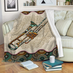 Trombone Vintage Mandala Music Bed Blankets - Fleece Throw Blanket - Weighted Blanket To Sleep
