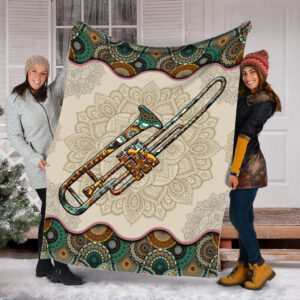 Trombone Vintage Mandala Music Bed Blankets - Fleece Throw Blanket - Weighted Blanket To Sleep