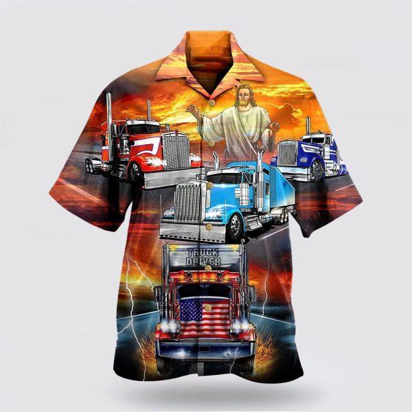 Truck Driver Jesus Bless In The Sunset Hawaiian Shirt – Gifts For Christian Families