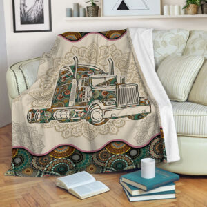 Trucker Vintage Mandala Fleece Throw Blanket - Sherpa Fleece Blanket - Soft Lightweight Blanket