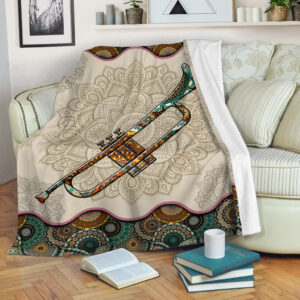 Trumpet Vintage Mandala Music Bed Blankets - Fleece Throw Blanket - Best Weighted Blanket For Adults