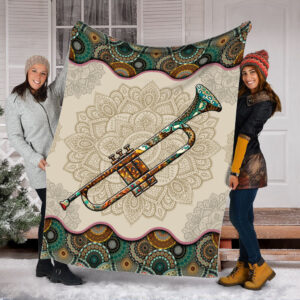Trumpet Vintage Mandala Music Bed Blankets - Fleece Throw Blanket - Best Weighted Blanket For Adults