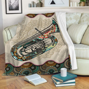 Tuba Vintage Mandala Music Bed Blankets - Fleece Throw Blanket - Best Weighted Blanket For Adults