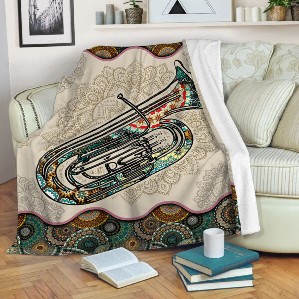 Tuba Vintage Mandala Music Bed Blankets – Fleece Throw Blanket – Best Weighted Blanket For Adults