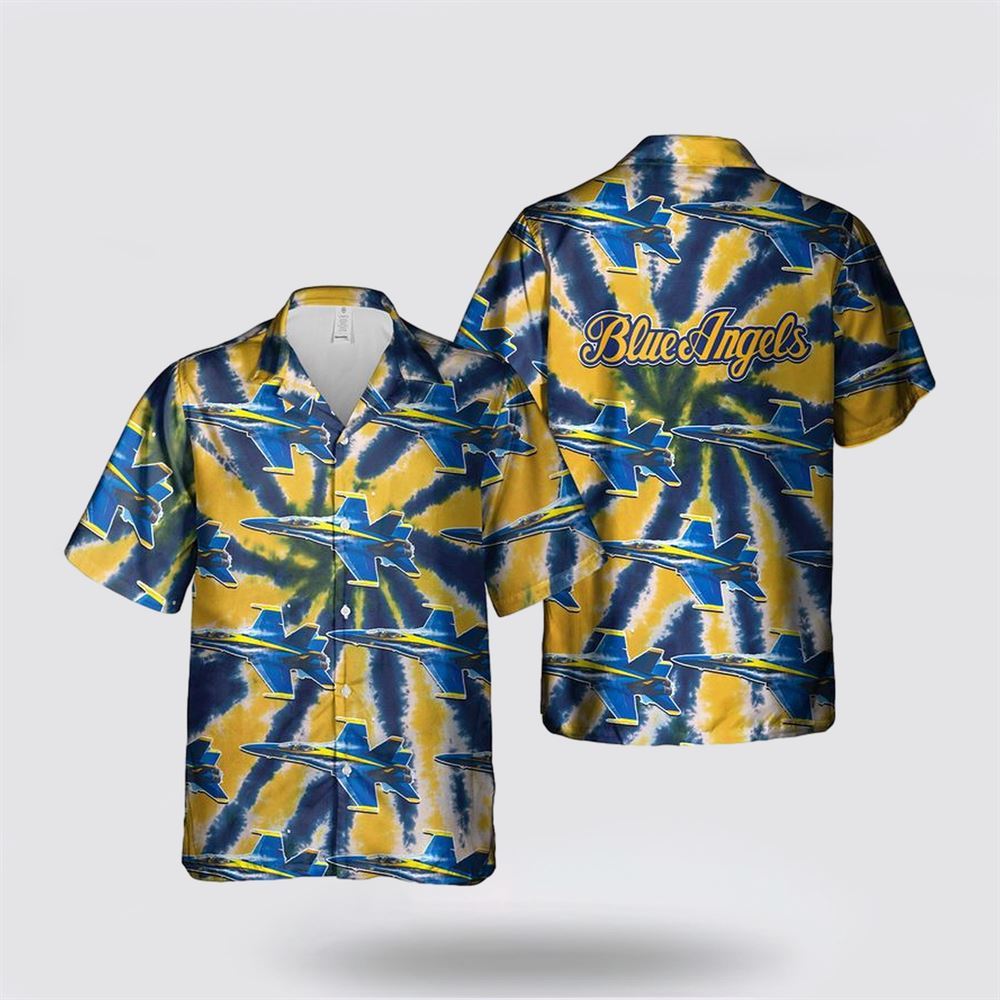 US Navy Blue Angels FA-18E Super Hornets Tie Dye Hawaiian Shirt – Gifts For Military Personnel