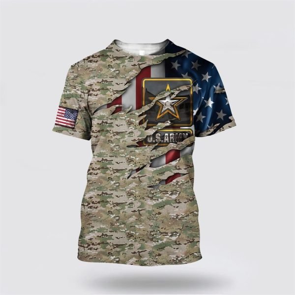 US Army American Camo Flag All Over Print 3D T Shirt – Gift For Military Personnel