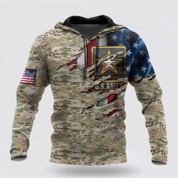 US Army American Camo Flag All Over Print Hoodie 3D – Gift For Military Personnel