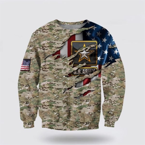 US Army American Camo Flag Crewneck Sweatshirt – Gift For Military Personnel
