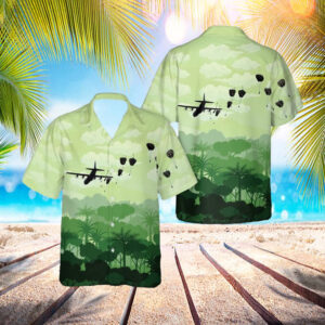 US Air Force C-130 Hercules drops on 70th anniversary of D-Day Hawaiian Shirt - Mens Hawaiian Shirt - US Air Force Gifts