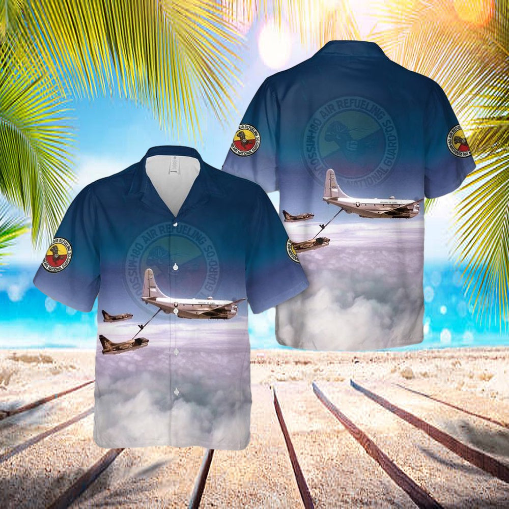 US Air Force Missouri Air National Guard 180th Air Refueling Squadron Boeing KC-97G Stratofreighter 53-283 refueling 23d TFW A-7D Corsair IIs Hawaiian Shirt US Air Force Missouri Air National Guard 180th Air Refueling Squadron Boeing KC-97G Stratofreighter 53-283 refueling 23d TFW A-7D Corsair IIs Hawaiian Shirt