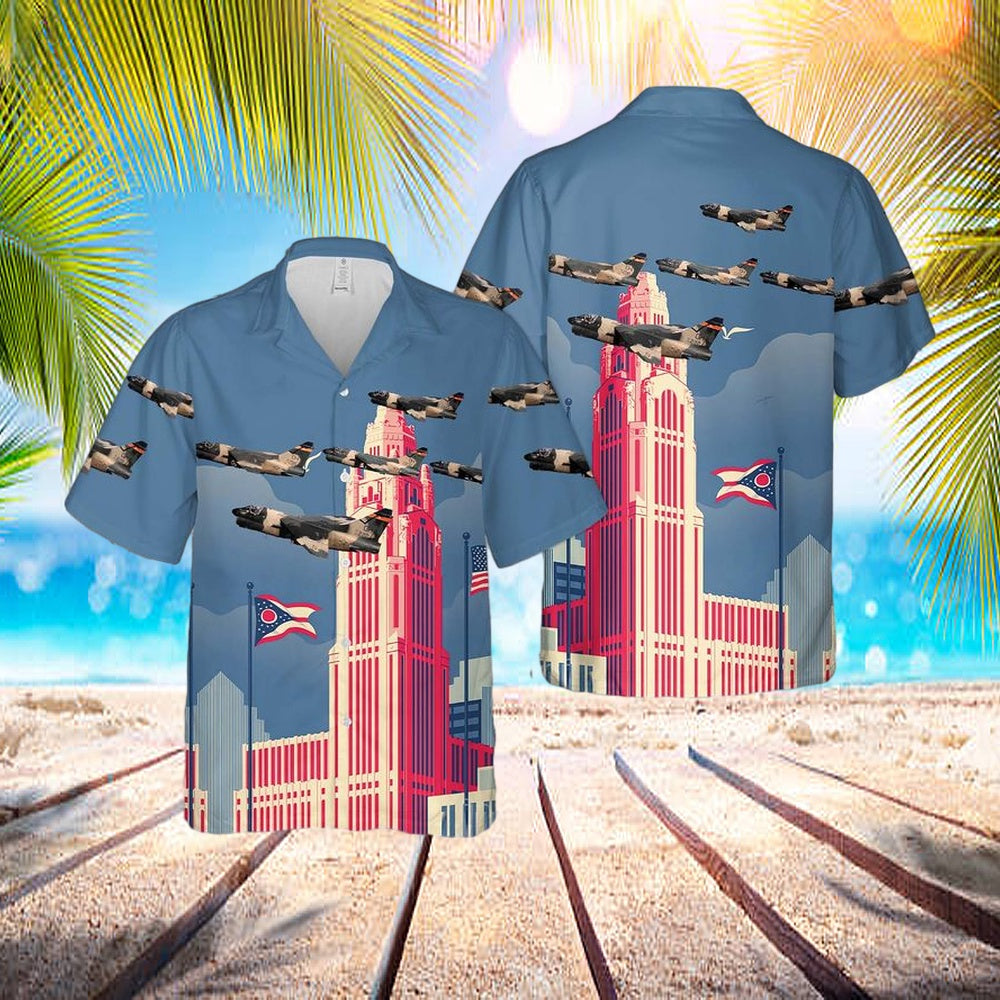 US Air Force Ohio Air National Guard 162d Tactical Fighter Squadron, 178th Tactical Fighter Group LTV A-7D Corsair II Hawaiian Shirt – US Air Force Gifts