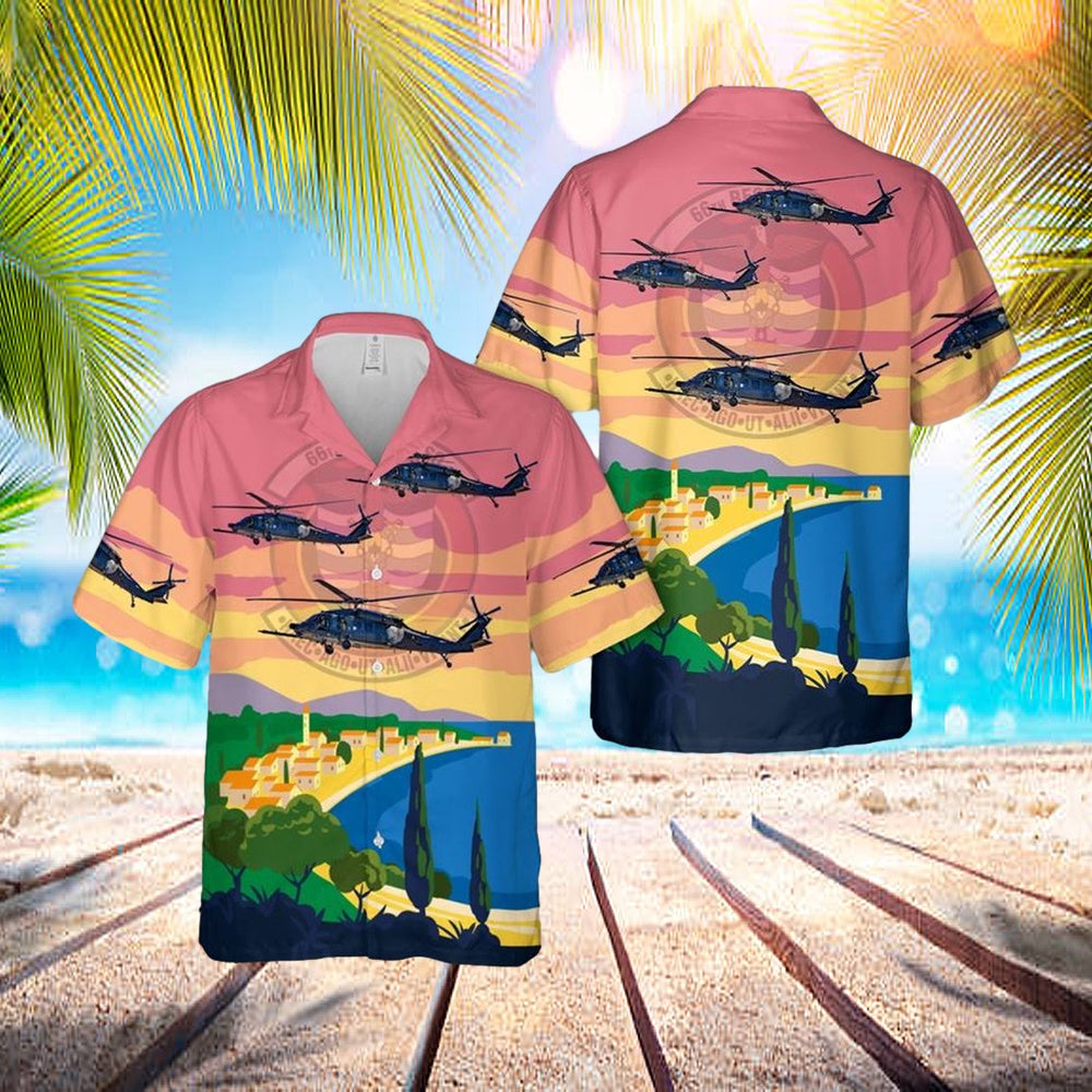 US Air Force Sikorsky HH-60G Pave Hawk 66th Rescue Squadron Hawaiian Shirt – Mens Hawaiian Shirt – US Air Force Gifts