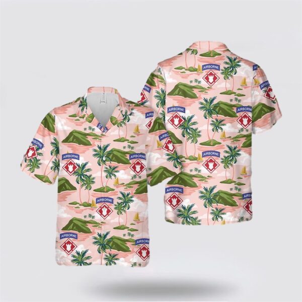 US Army 20th Engineer Brigade Airborne On Pink Background Hawaiian Shirt – Gift For Military Personnel