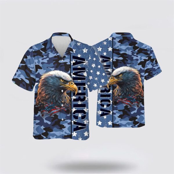 US Army Eagle American Flag Pattern Hawaiian Shirt – Gift For Military Personnel