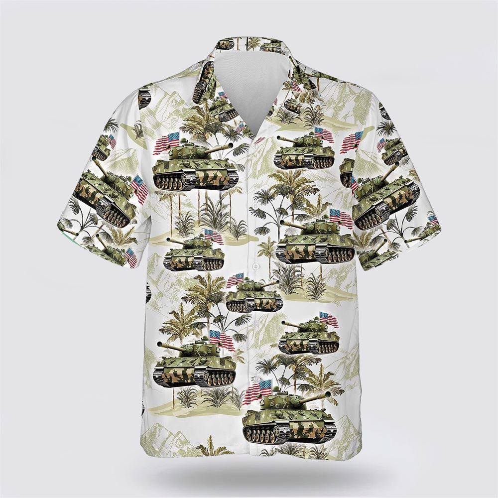 US Army Tank Tree American Flag Pattern Hawaiian Shirt – Gift For Military Personnel