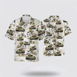 US Army Tank Tree American Flag Pattern Hawaiian Shirt - Gift For Military Personnel
