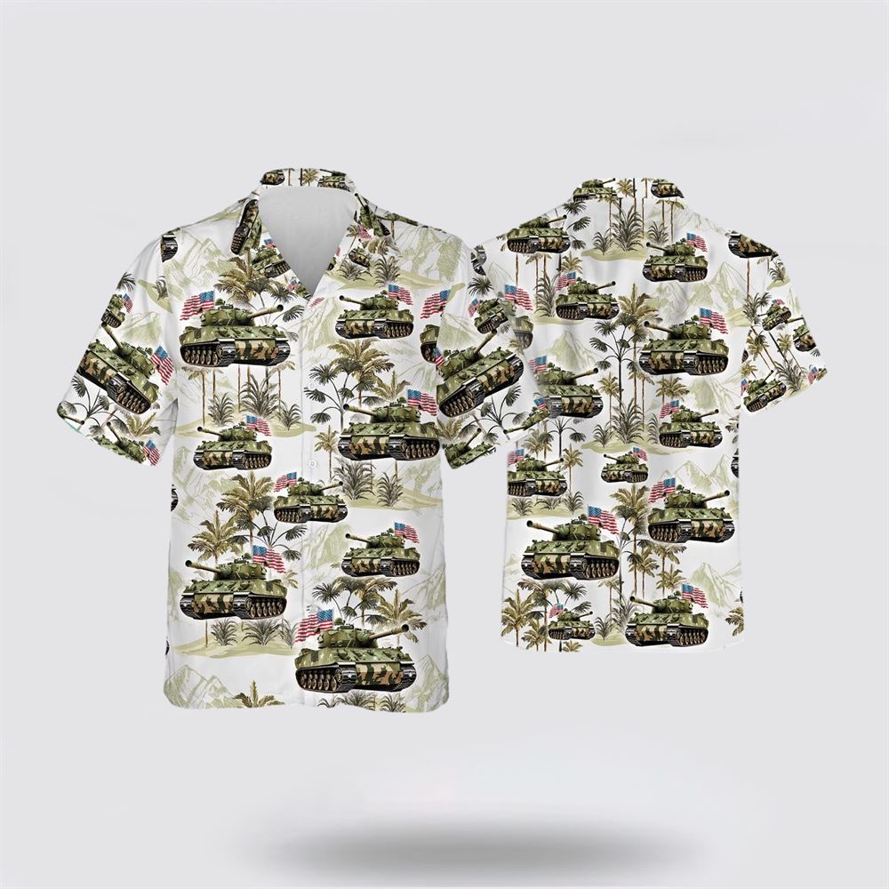 US Army Tank Tree American Flag Pattern Hawaiian Shirt – Gift For Military Personnel