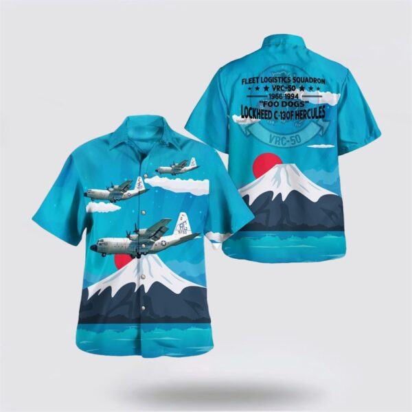 US Navy Lockheed C-130F Hercules Of VRC-50 Foo Dogs Hawaiian Shirt – Beachwear Gift For Military Personnel
