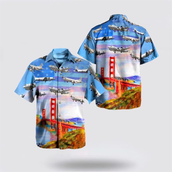 US Navy Lockheed P-3 Orion Independence Day Golden Gate Bridge Hawaiian Shirt – Beachwear Gifts For Navy Military Personnel