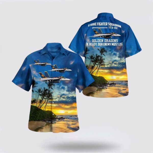 US Navy Strike Fighter Squadron 192 Golden Dragons Hawaiian Shirt – Beachwear Gifts For Navy Military Personnel
