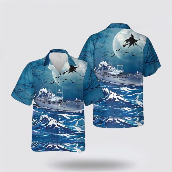 US Navy U.S.S. TIDEWATER (AD-31) Halloween Hawaiian Shirt – Beachwear Gifts For Navy Military Personnel