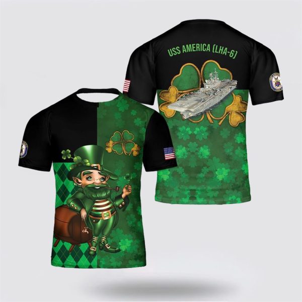 US Navy USS America (LHA-6) Happy St Patrick’s Day All Over Print 3D T Shirt – For Military Personnel