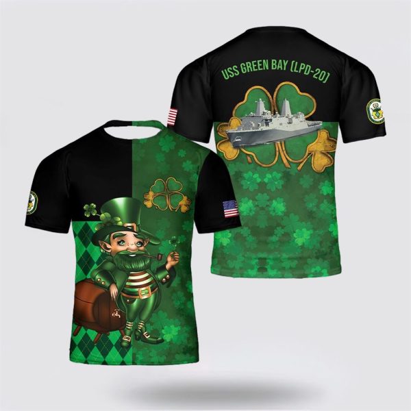 US Navy USS Green Bay (LPD-20) Happy St Patrick’s Day All Over Print 3D T Shirt – For Military Personnel