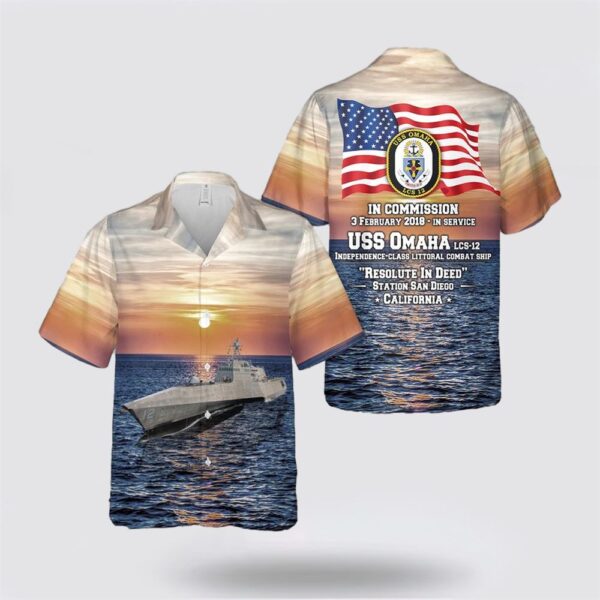 US Navy USS Omaha (LCS-12) Independence Class Littoral Combat Ship Hawaiian Shirt – Gift For Military Personnel