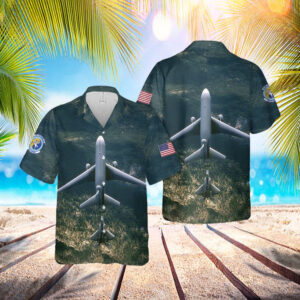 Us Air Force 6th Air Refueling Squadron Kc-10 Extender Efuels An F-22 Raptor Over Northern California Hawaiian Shirt - Hawaiian Outfit For Men