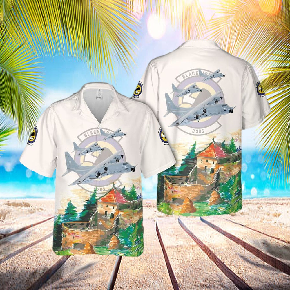 Us Air Force 8th Special Operations Squadron (8th Sos) Lockheed Martin Mc-130e Blackbirds Hawaiian Shirt – Hawaiian Outfit For Men Us Air Force 8th Special Operations Squadron (8th Sos) Lockheed Martin Mc-130e Blackbirds Hawaiian Shirt – Hawaiian Outfit For Men