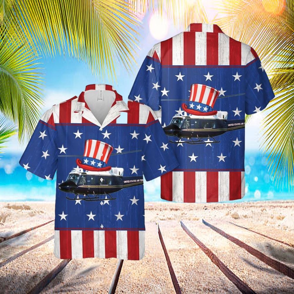 Us Air Force Bell Uh-1n Twin Huey 1st Helicopter Squadron, 4th Of July Hawaiian Shirt – Hawaiian Outfit For Men Us Air Force Bell Uh-1n Twin Huey 1st Helicopter Squadron, 4th Of July Hawaiian Shirt – Hawaiian Outfit For Men