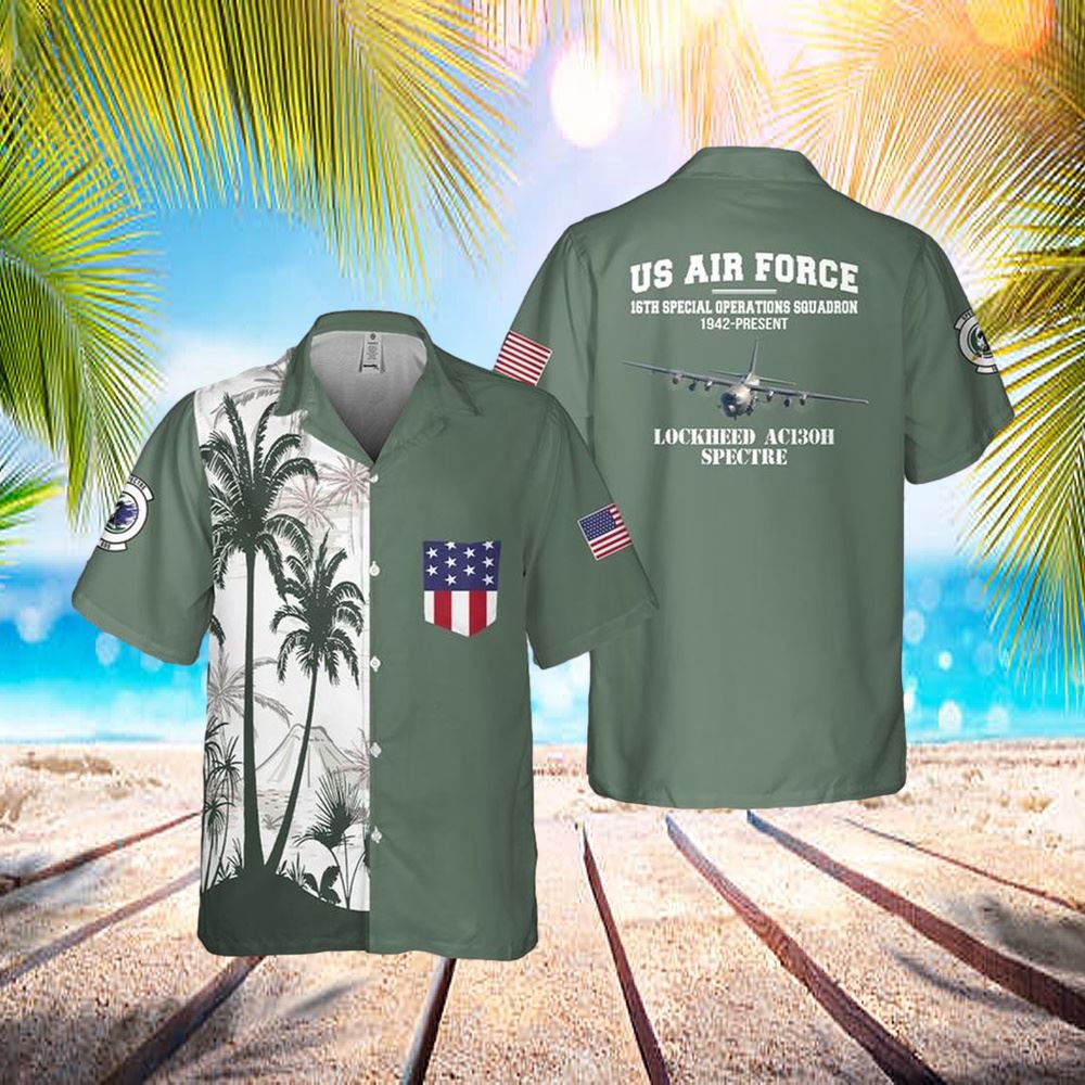 Us Air Force Lockheed Ac-130h 16th Special Operations Squadron Pocket Hawaiian Shirt – Hawaiian Outfit For Men