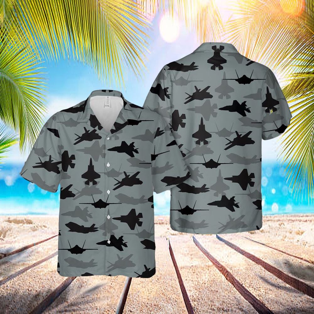 Us Air Force Lockheed Martin F-35 Lightning II Aircraft Silhouettes Hawaiian Shirt – Hawaiian Outfit For Men